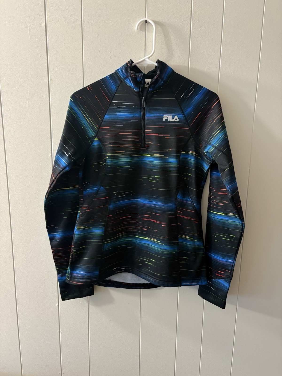 FILA Giacca donna piccola full zip pista atletica nera multicolore righe M3