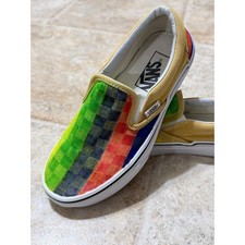 Vans Classic Slip-On Womens 5.5 Multicolor Checkerboard Sneakers Sanitized