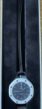 Swatch Royal Pop Ocho Negro Quartz Octagon Black Leather Strap Analog Box