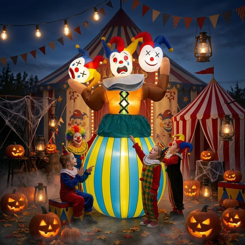 8FT Giant Halloween Inflatables Outdoor Blow up 3 Headed Clown