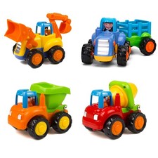 Friction Powered Cars Push and Go Trucks Construction Vehicles Toys Set of Tr...