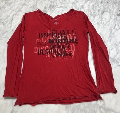 Gap  Red  Graphic V Neck Long Sleeve Shirt Women M Inspired Desired Incredible