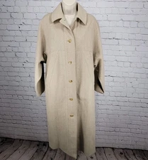 VTG Geoffrey Beene Gallant Neiman Marcus Tan Herringbone Button Unlined Coat 10