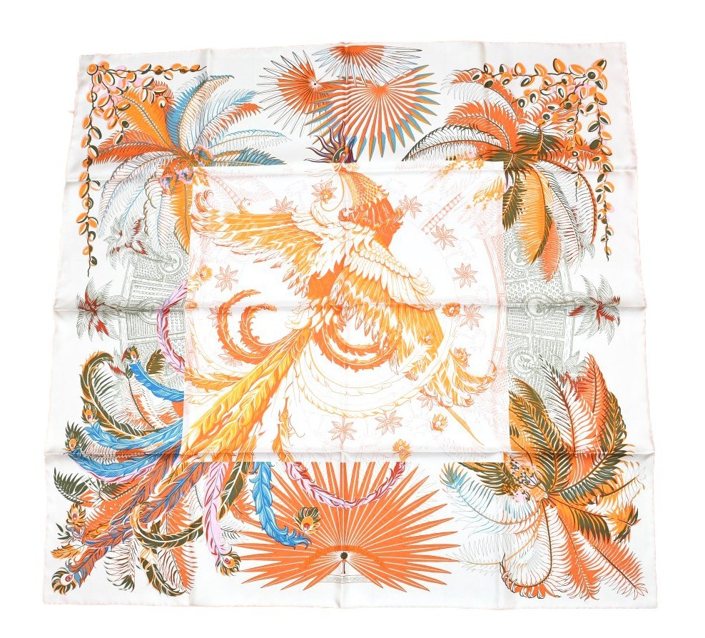Hermes Scarf Mythiques Phoenix Coloriage 90 cm silk orange Carre