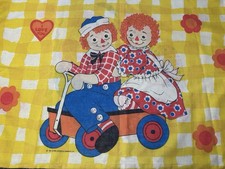 Raggedy Ann & Andy Pillowcase VTG 1970s Yellow 2-Sided Bobbs Merrill Co Bedding