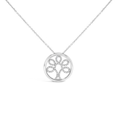 .925 Sterlingsilber 1/10 cttw Diamant Lebensbaum Anhänger Halskette (I-J, I3)