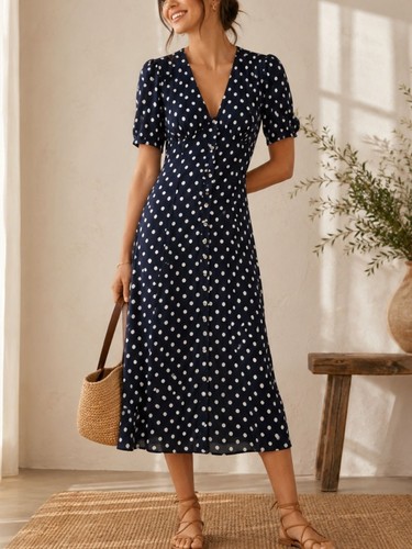 Reformation Lise Midi Dress in Polka Dot Blue White