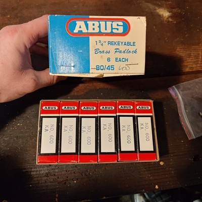 ABUS 80/45 Rekeyable Brass Padlock Set   NOS   6 Keyed Alike   KA600   Vintage