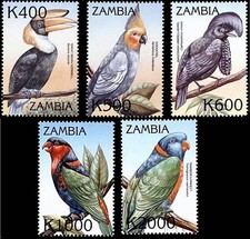 ZAMBIA 2000 tropical BIRDS SC#881-85 **postfrisch PARROTS FREE SHIPPING