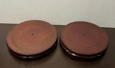 Set Of 2 Rotate Chinese Wood Display Stand Pedestal Round Base Statue Home Decor