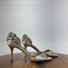 Womens Badgley Mischka Celeste Champagne Gold Satin Rhinestone Heels Size 6 M