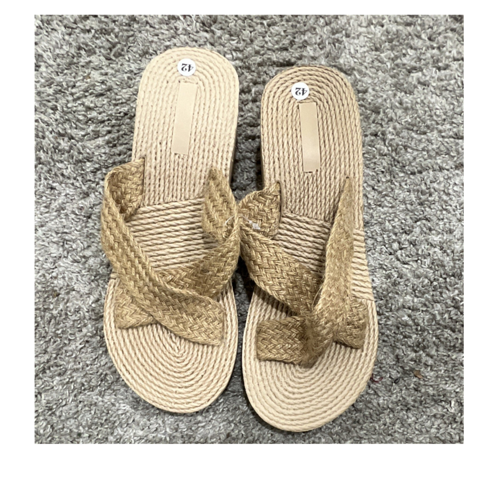 Women's Slide Sandals Beige Braided Rope Straps Slip-On Flat Casual US 9