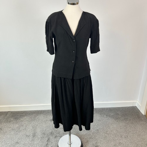 Jean Muir, Tuta Jean Muir Studio vintage nera con gonna in viscosa UK 12