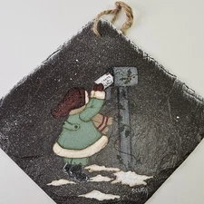 Hand-painted Letters to Santa Christmas Slate Hanging Original Art SIGNED 8x8