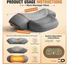3-In-1 Neck Massager Pillow With Vibration Heating Traction Therapy Pain Relief