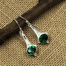 Emerald Gemstone Dangle Earrings 925 Sterling Silver For Women