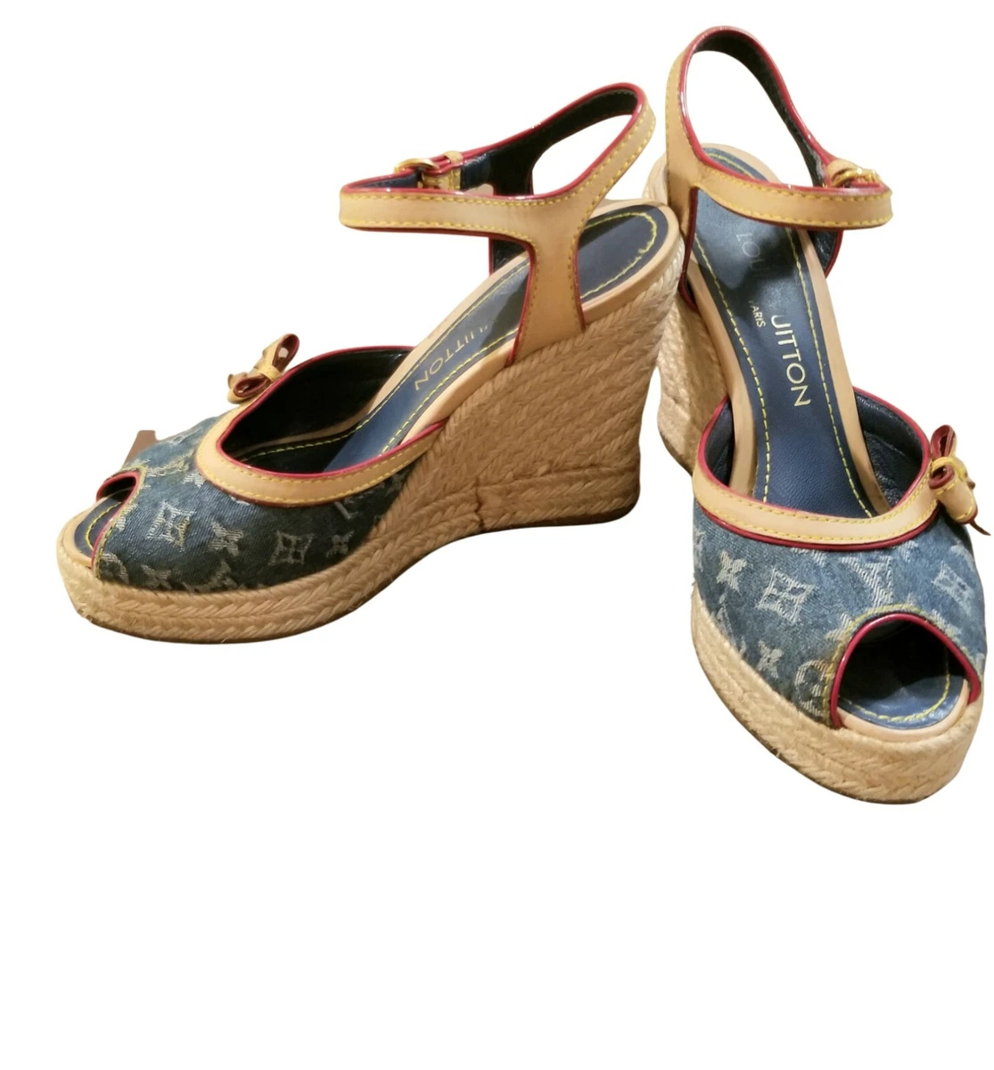 Louis Vuitton - Monogram Denim Platform Wedge Sandals 40