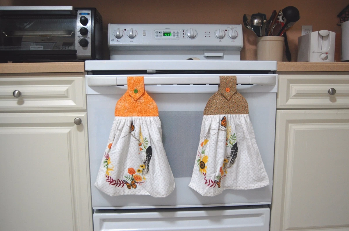 2 feather tie kitchen towel