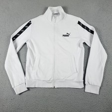 Puma Sweater Womens Small White Logo Full Zip Up Track Jacket Sweatshirt 