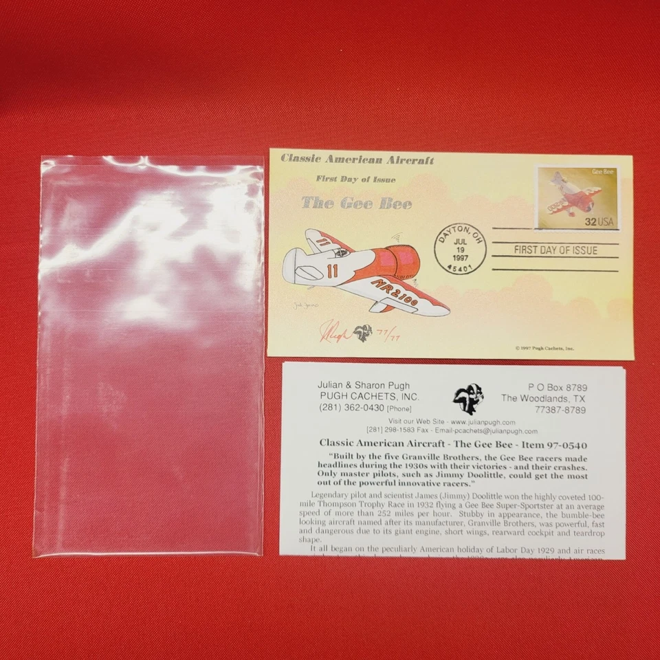 Caja sobre caché de estampillas edición primer día Gee Bee avión americano clásico Foto 3 de 4