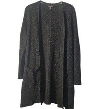Eileen Fisher Woman Black Metallic Extra Fine Merino Wool Blend Open Cardigan 1X