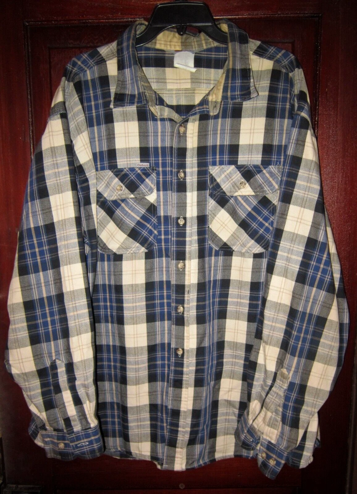 Carhartt Men's 4X Reg Button Shirt Top Plaid Print Pockets Rugged Outdoor Wear