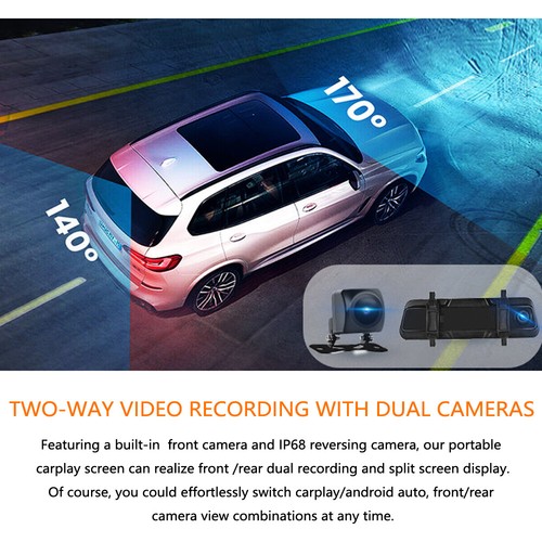 9.66" Portable Wireless CarPlay Car Stereo Mirror Link Front And Back-up Camera - Picture 6 of 13