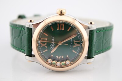 Chopard Happy Sport Roma Edition 18k RG & SS Green Dial 30mm Watch 278573-6031