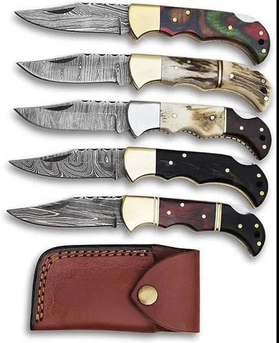 Lot of 5 PCS Damascus handmade Back Lock Folding Pocket knife camping Hunting - Picture 3 of 6