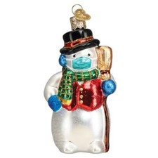 Old World Christmas Snowman with a Face Mask Blown Glass Christmas Ornament