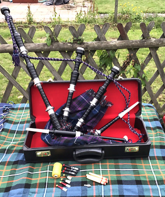 CC Great Highland Dudelsack Silbermontierungen/Schottischer Dudelsack mit Hartschalenkoffer/Chanter