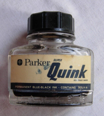 Vintage empty Quink ink bottle 1fl oz small bottle. Really sweet!