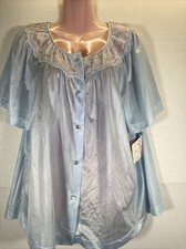 Vintage Women  s Bed Jacket Color Baby Blue Flutter Sleeve Lace Trim