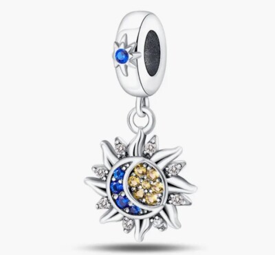Sonne und Mond Charm Bead versilbert Planet blau gelb Charm für Armband
