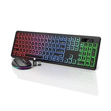 Wireless Keyboard and Mouse Backlit, Quiet Light Up Keys, Tilt Legs, Sleep Mo...
