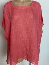 EILEEN FISHER Linen Gause Pinstriped HI Low Boxy Tunic Top Blouse Small NWT $178
