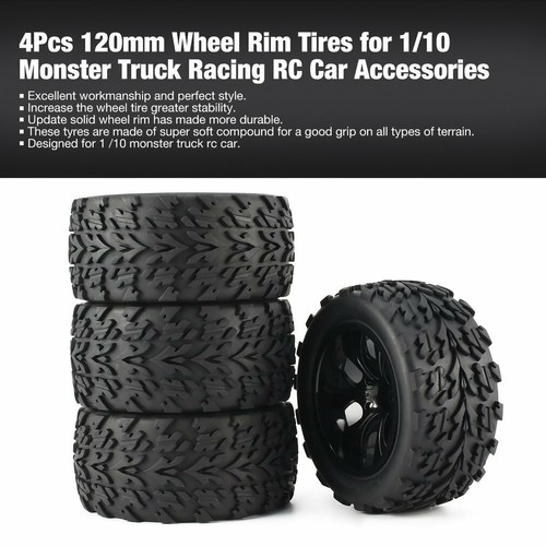 120mm Off-road Wheel Rim & Tires for 1/10 Monster Truck Racing RC Car 12mm Hex - Foto 8 di 11