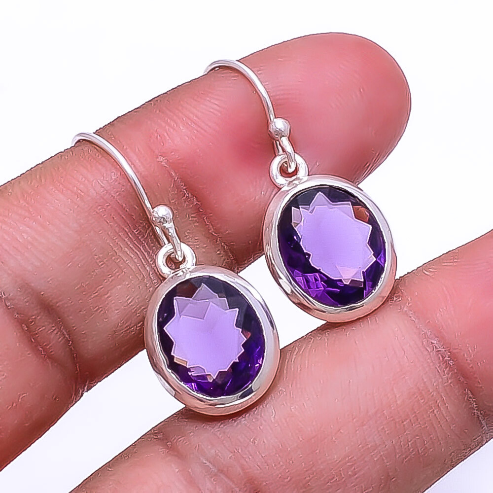 Purple Amethyst 925 Sterling Silver Earrings Valentine Gift 1.17 Inch E97