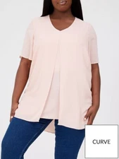 V By Very Curve Plus Double Layer Short Sleeve Blouse Top Blush Pink UK Size 18