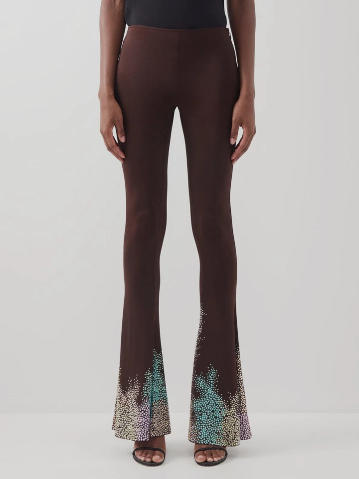 $2195 16Arlington Mujer Marrón Koro Cristal Acampanado Pantalones Talla UK 14 / US 10