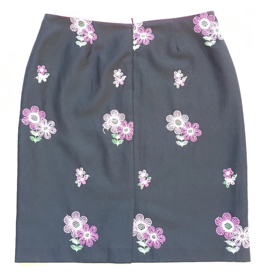 Falda para mujer Cynthia Steffe, talla 10, negra rosa y verde, flores bordadas nueva con etiquetas Foto 4 de 4