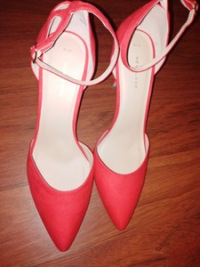 red strappy pointed heels