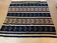 Wool Blanket 72" x 58" Black Gray White Red Fringe