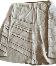 M S Skirt Ladies Beige Linen Mix Size 20 Pleats  Ribbon Flared Midi Cool Summer