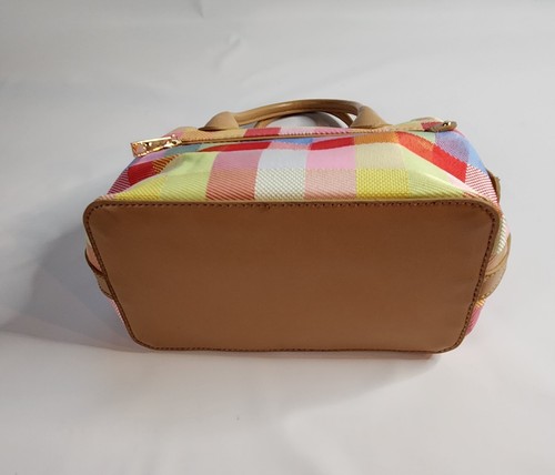 LIZ CLAIBORNE NEW YORK Satchel Purse Canvas Colorblock Plaid - Picture 7 of 18