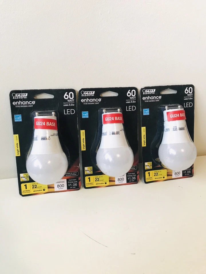 3pk - FEIT Electric 9.9 watts A19 LED Bulb 800 lumens GU24 A-Line 60 Watt - New - Image 2 of 3