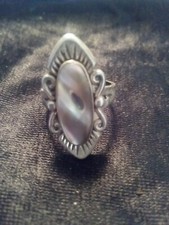 VINTAGE , STERLING SILVER ABALONE BAND RING  SIZE 5.25-5.75grams