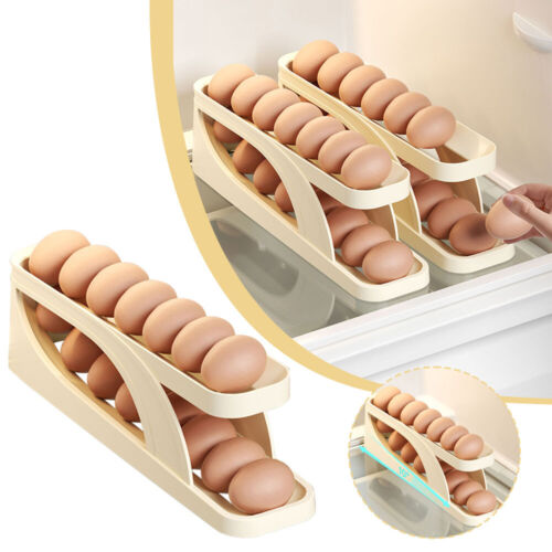 Automatic Scrolling Egg Rack Holder Storage Box Container Refrigerator 2/4-Tier - Picture 4 of 26