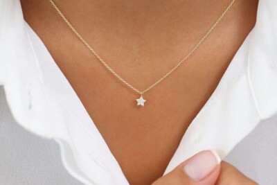 0.20 Ct Round Moissanite Tiny Star Charm Pendant Necklace 14K Yellow Gold Plated