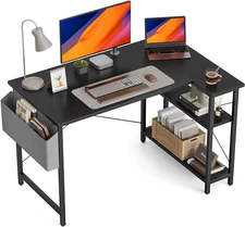 L Shaped Desk, 47 Inch Computer Desk with Reversible Storage Shelves Home Office
